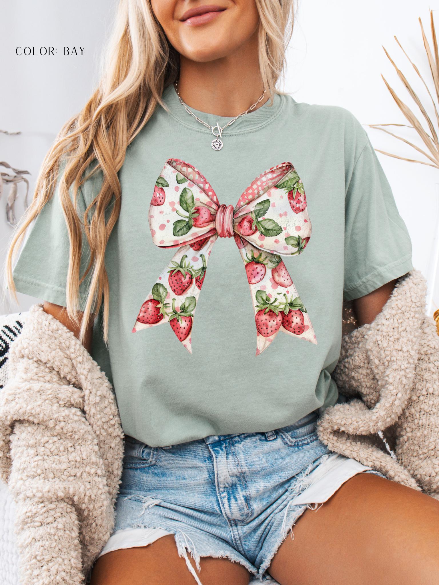 Strawberry Bow Coquette Design T-Shirt