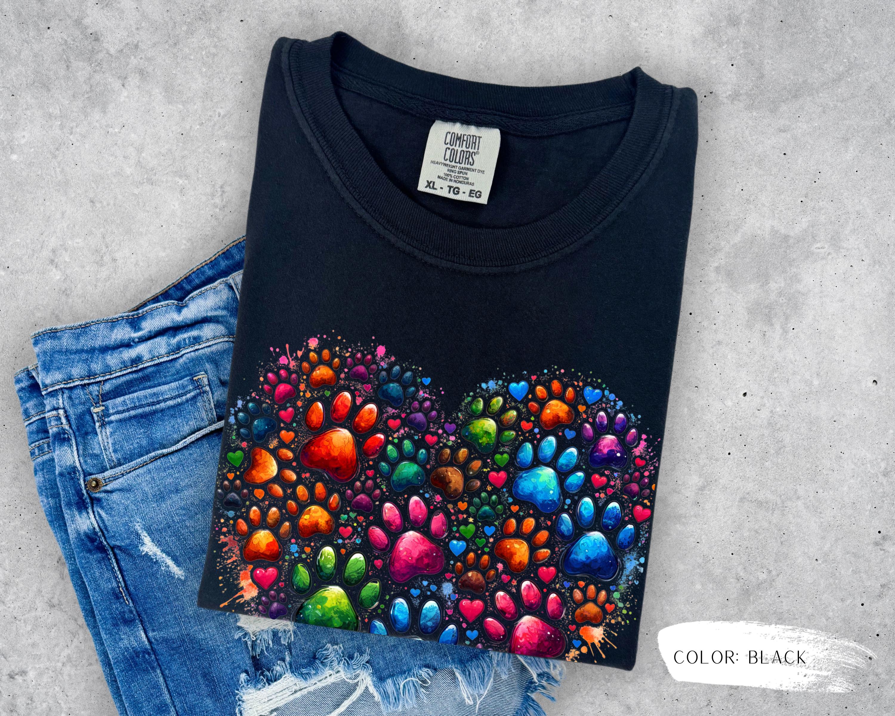 Rainbow Paw Print Heart T-Shirt
