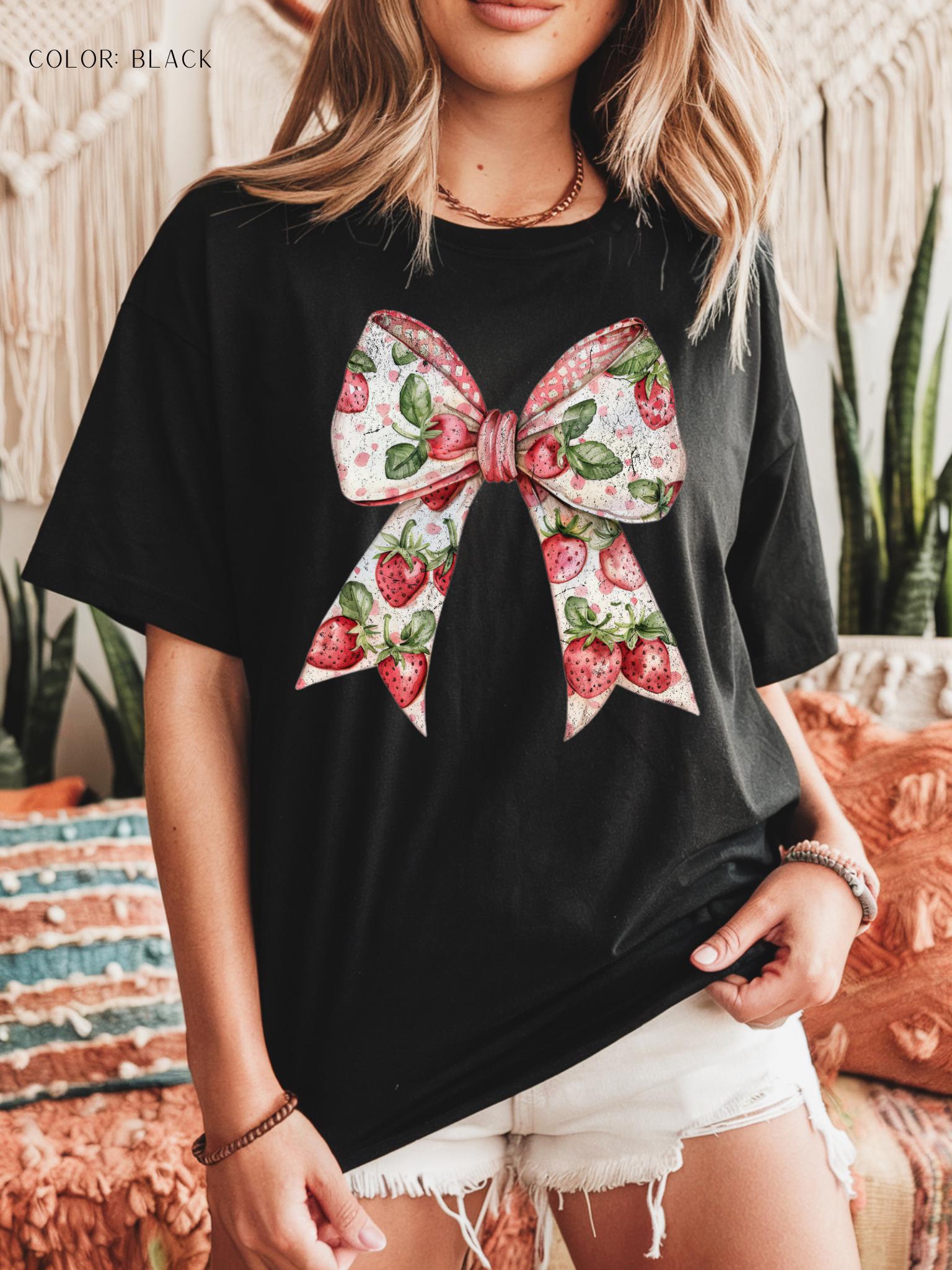 Strawberry Bow Coquette Design T-Shirt