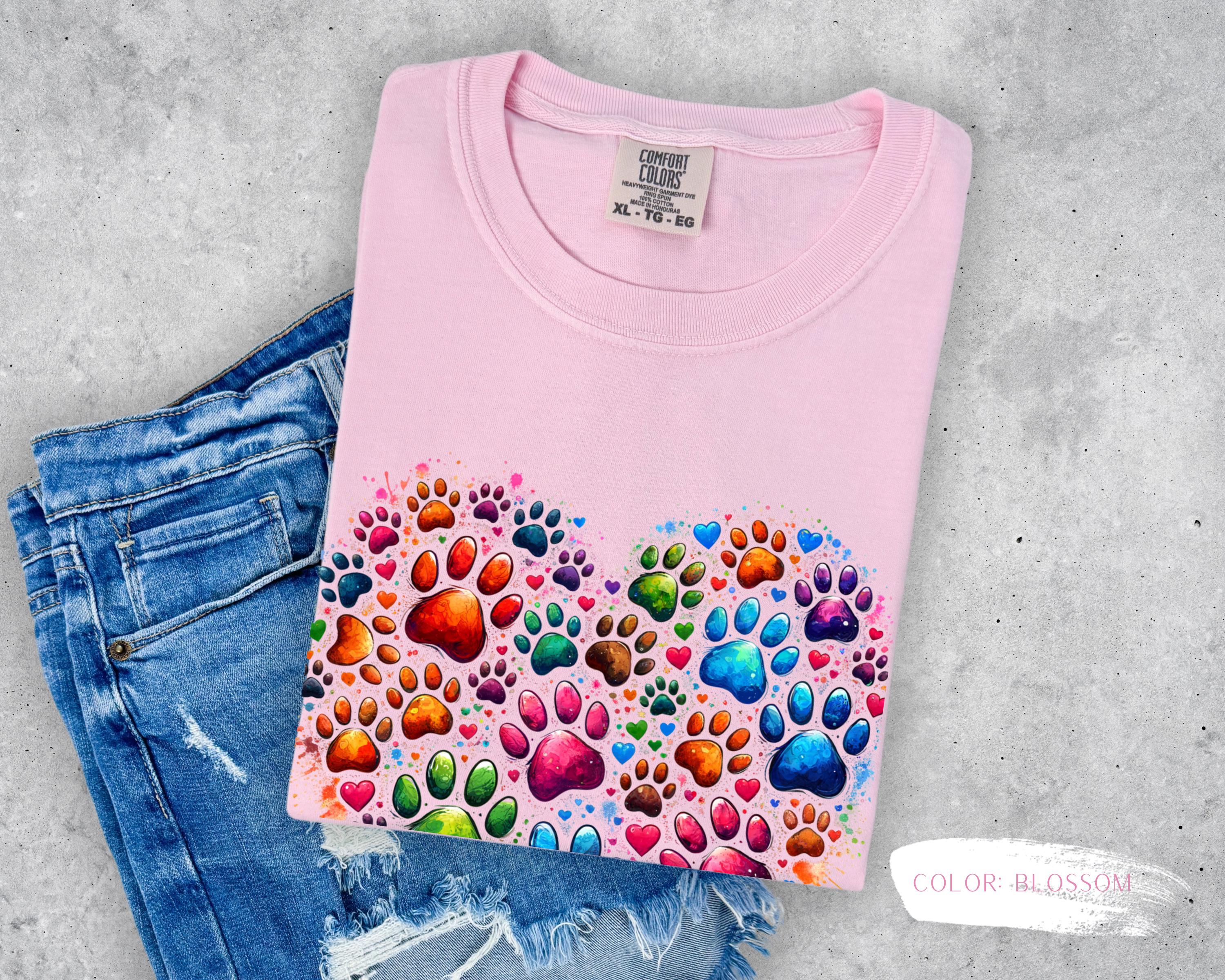 Rainbow Paw Print Heart T-Shirt