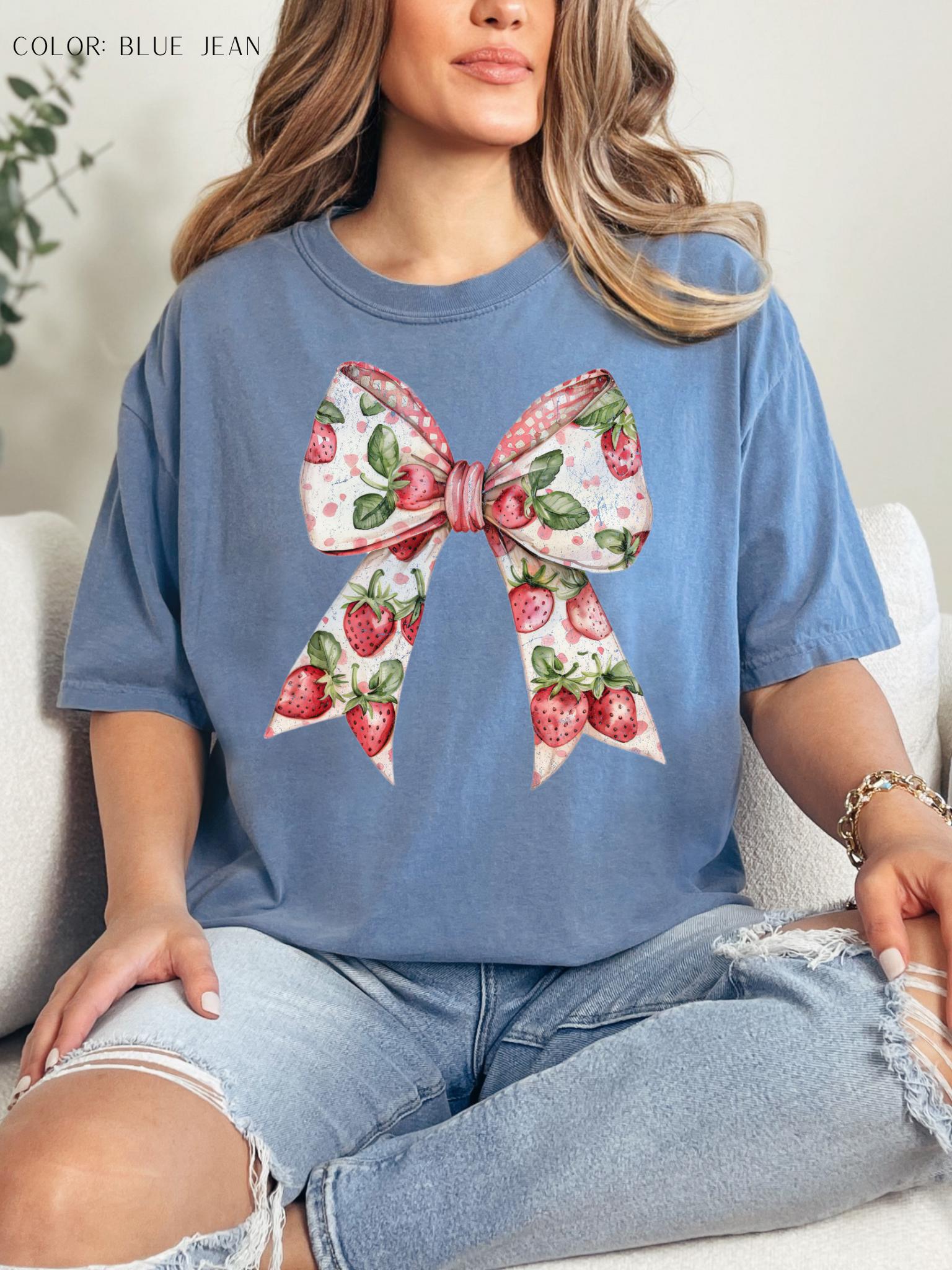 Strawberry Bow Coquette Design T-Shirt
