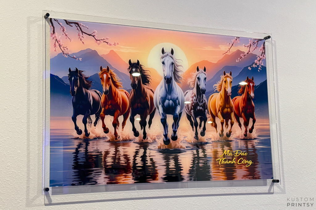 Galloping Horses – Premium Acrylic Print Wall Art with Gold Foil Accents