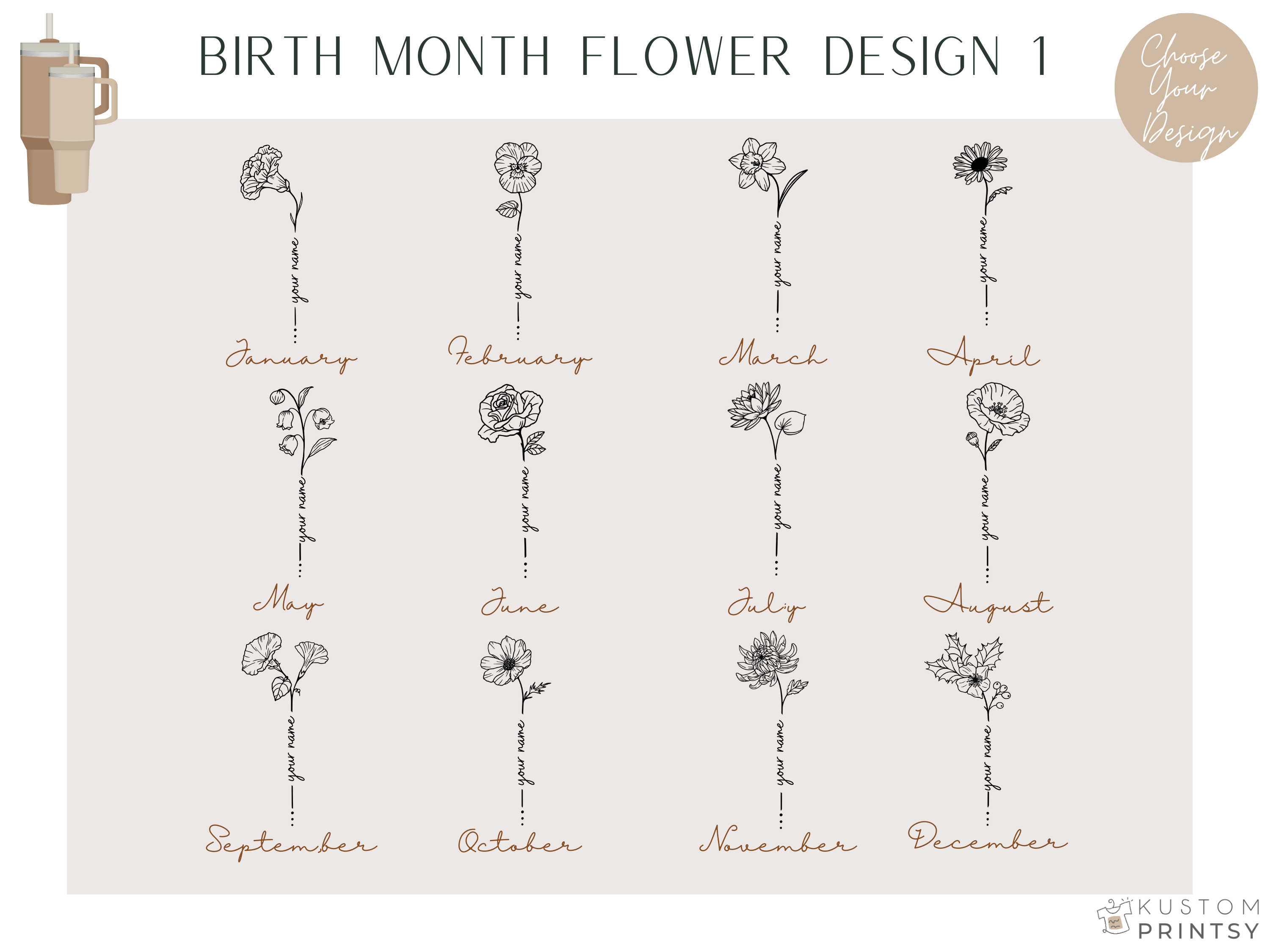 Personalized Laser Engraved Tumbler – Custom Name with Birth Month Flower or Monogram | Custom Gift