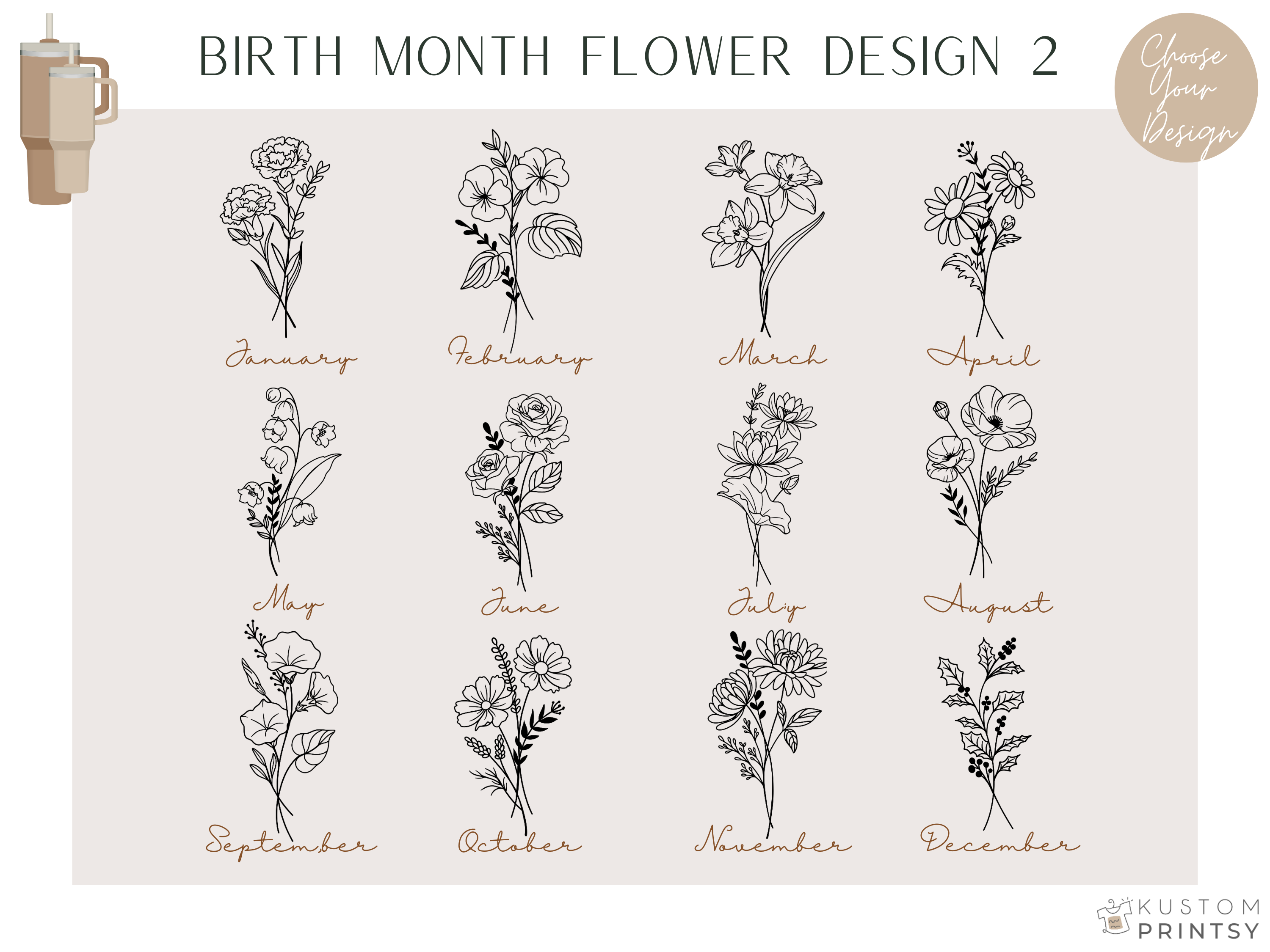Personalized Laser Engraved Tumbler – Custom Name with Birth Month Flower or Monogram | Custom Gift