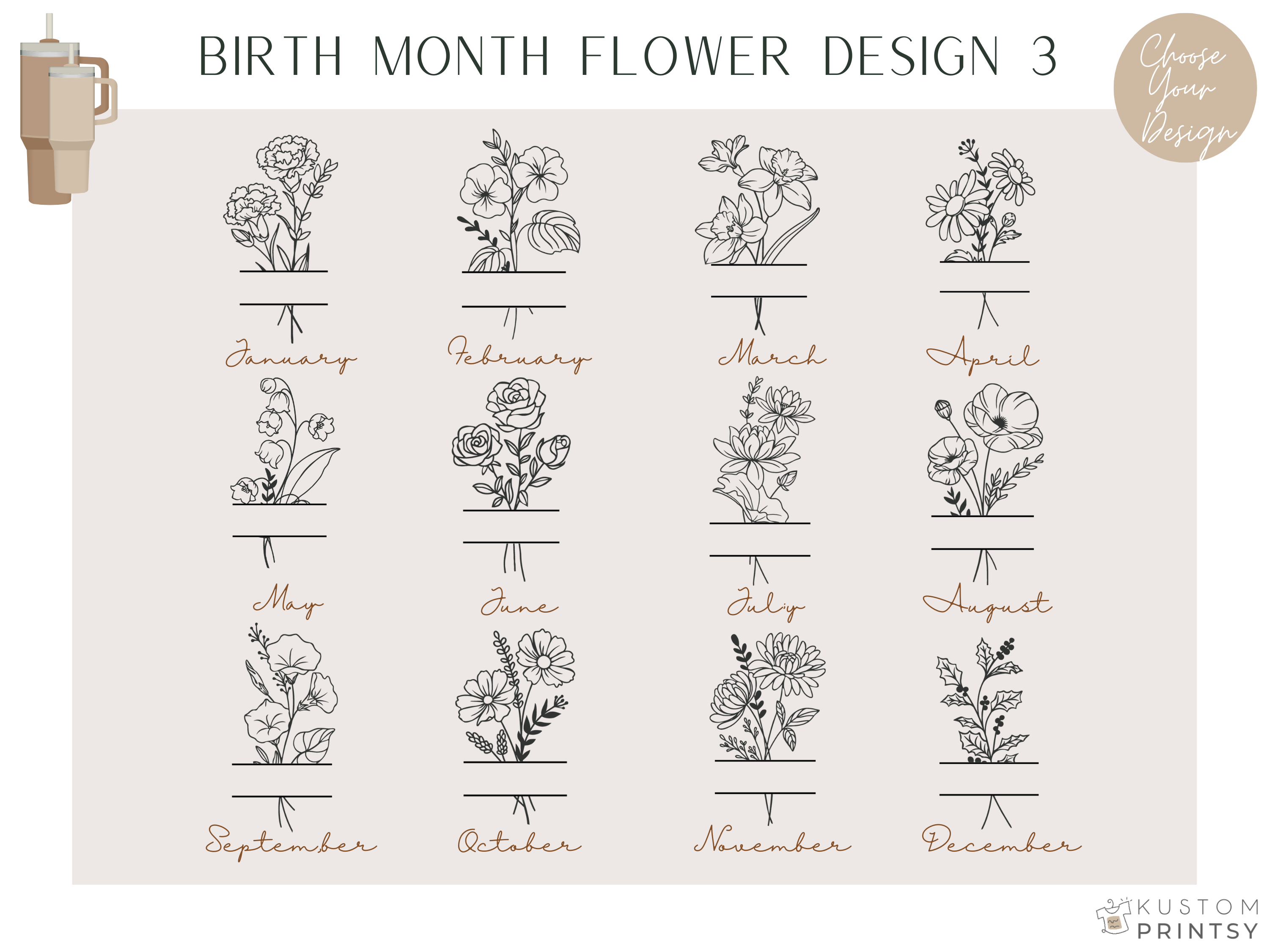 Personalized Laser Engraved Tumbler – Custom Name with Birth Month Flower or Monogram | Custom Gift