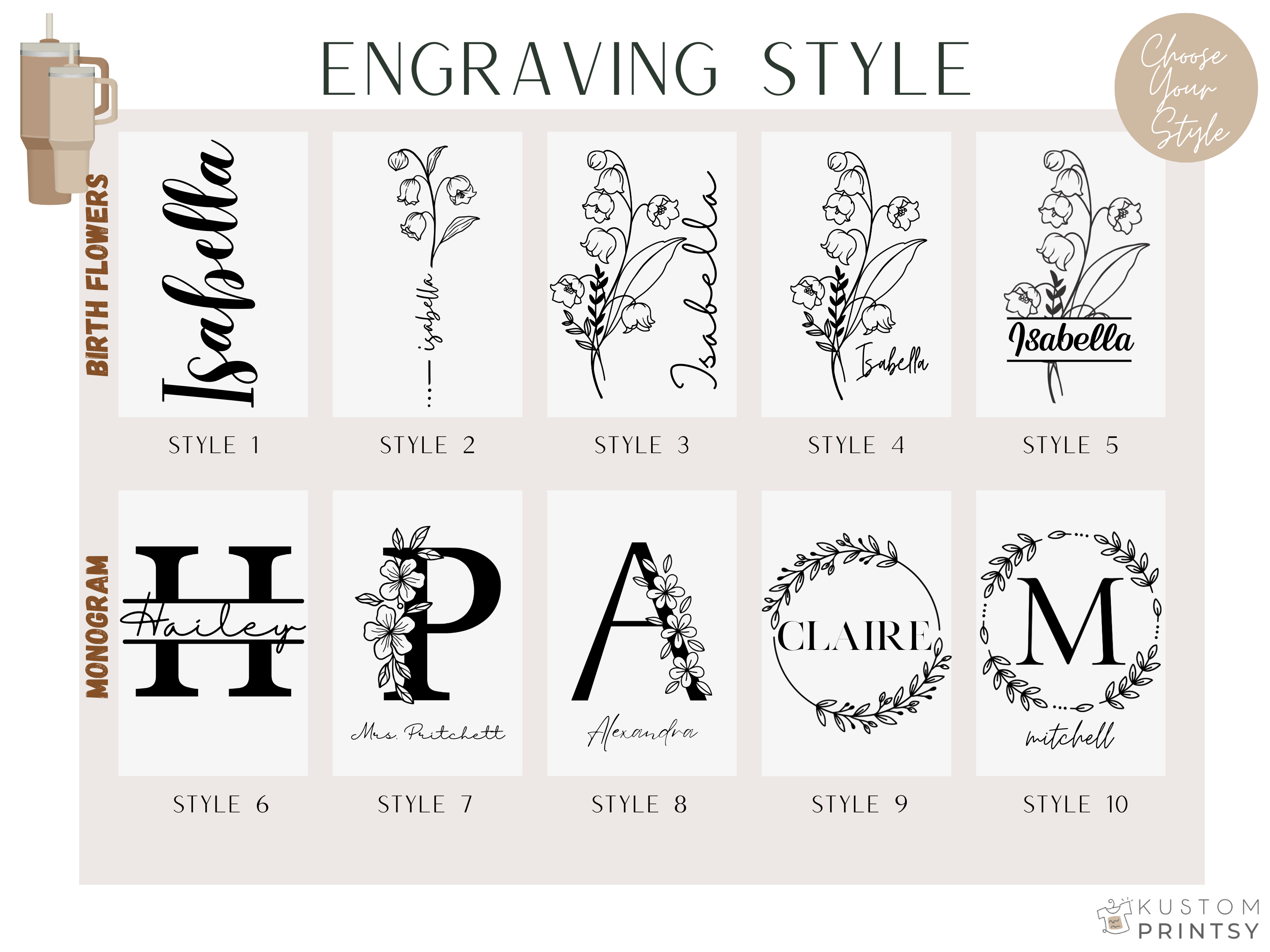 Personalized Laser Engraved Tumbler – Custom Name with Birth Month Flower or Monogram | Custom Gift