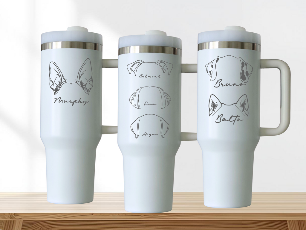 Custom Dog Ear Tumbler – Personalized Laser Engraved Stainless Steel Cup with Pet Name