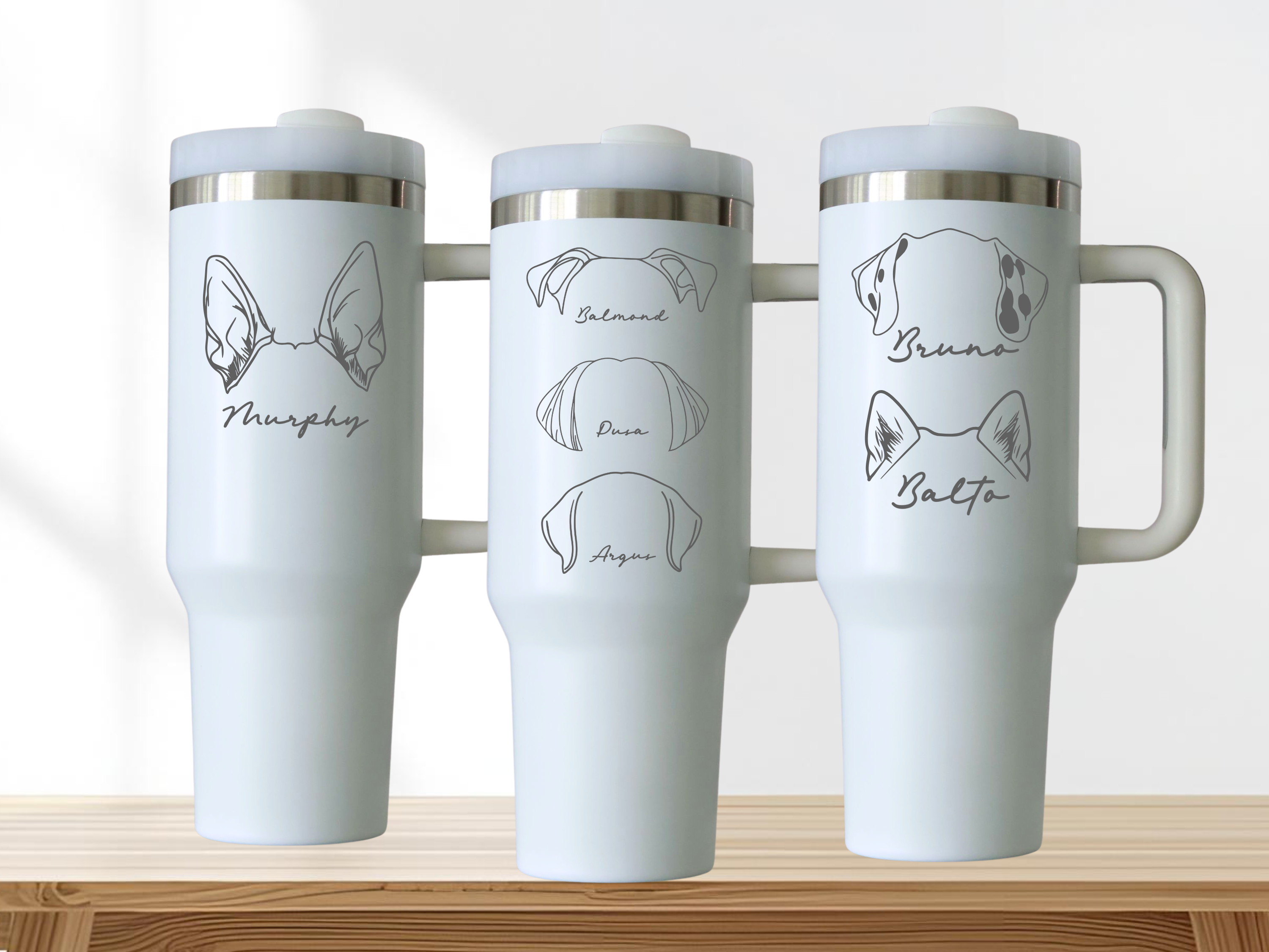 Custom Dog Ear Tumbler – Personalized Laser Engraved Stainless Steel Cup with Pet Name