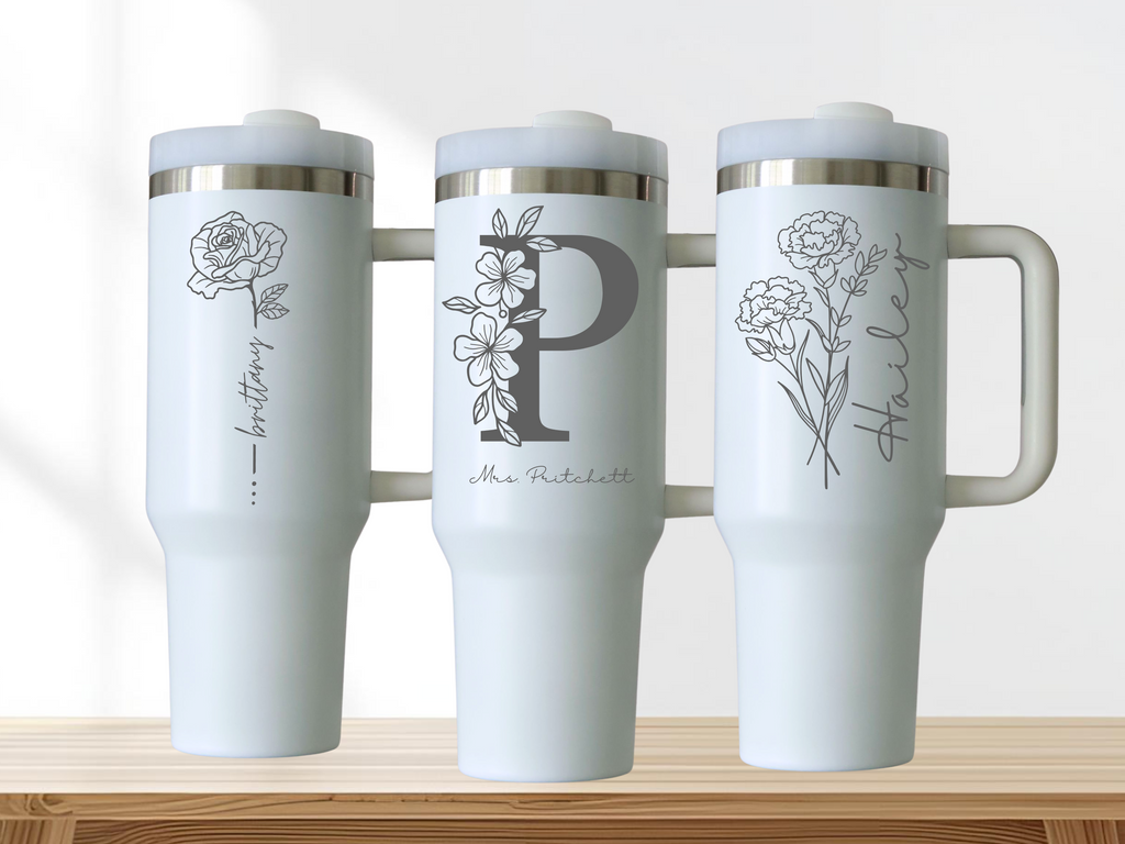 Personalized Laser Engraved Tumbler – Custom Name with Birth Month Flower or Monogram | Custom Gift