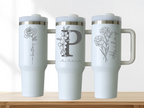 Personalized Laser Engraved Tumbler – Custom Name with Birth Month Flower or Monogram | Custom Gift
