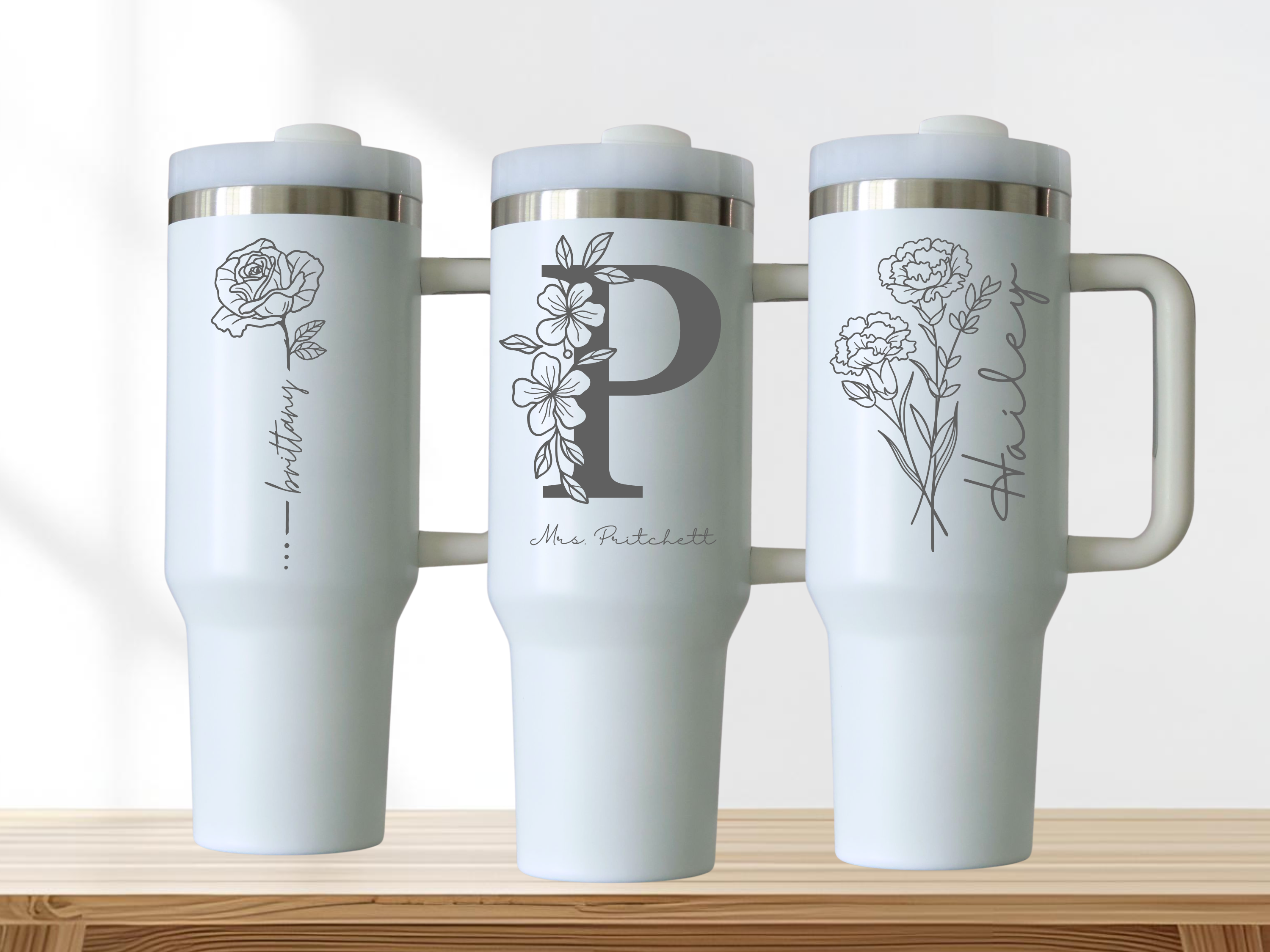 Personalized Laser Engraved Tumbler – Custom Name with Birth Month Flower or Monogram | Custom Gift