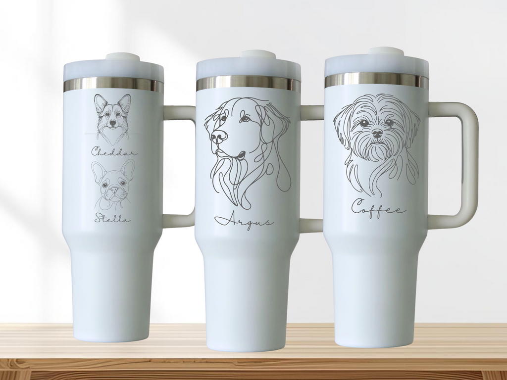 Personalized Pet Tumbler – Laser Engraved Dog Face & Name | Stainless Steel Insulated Cup