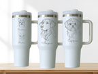 Personalized Pet Tumbler – Laser Engraved Dog Face & Name | Stainless Steel Insulated Cup