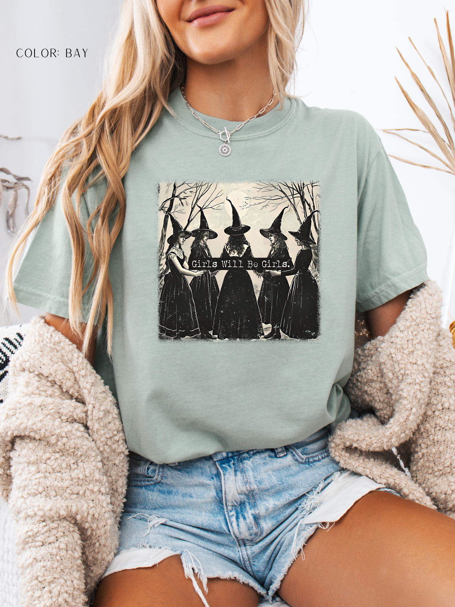 Girls Will Be Girls Witchy Graphic Tee – Vintage Halloween Aesthetic T-Shirt