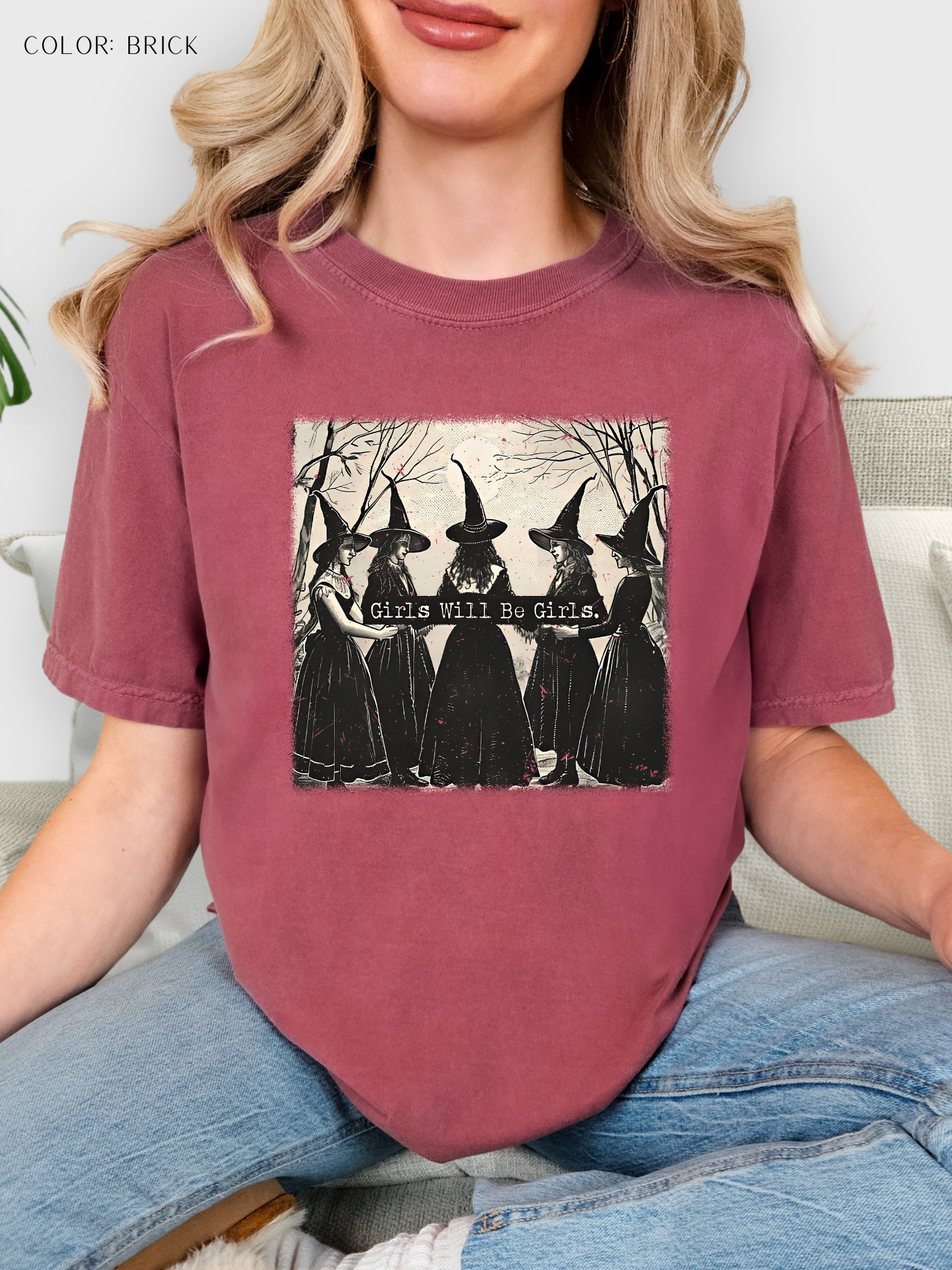 Girls Will Be Girls Witchy Graphic Tee – Vintage Halloween Aesthetic T-Shirt