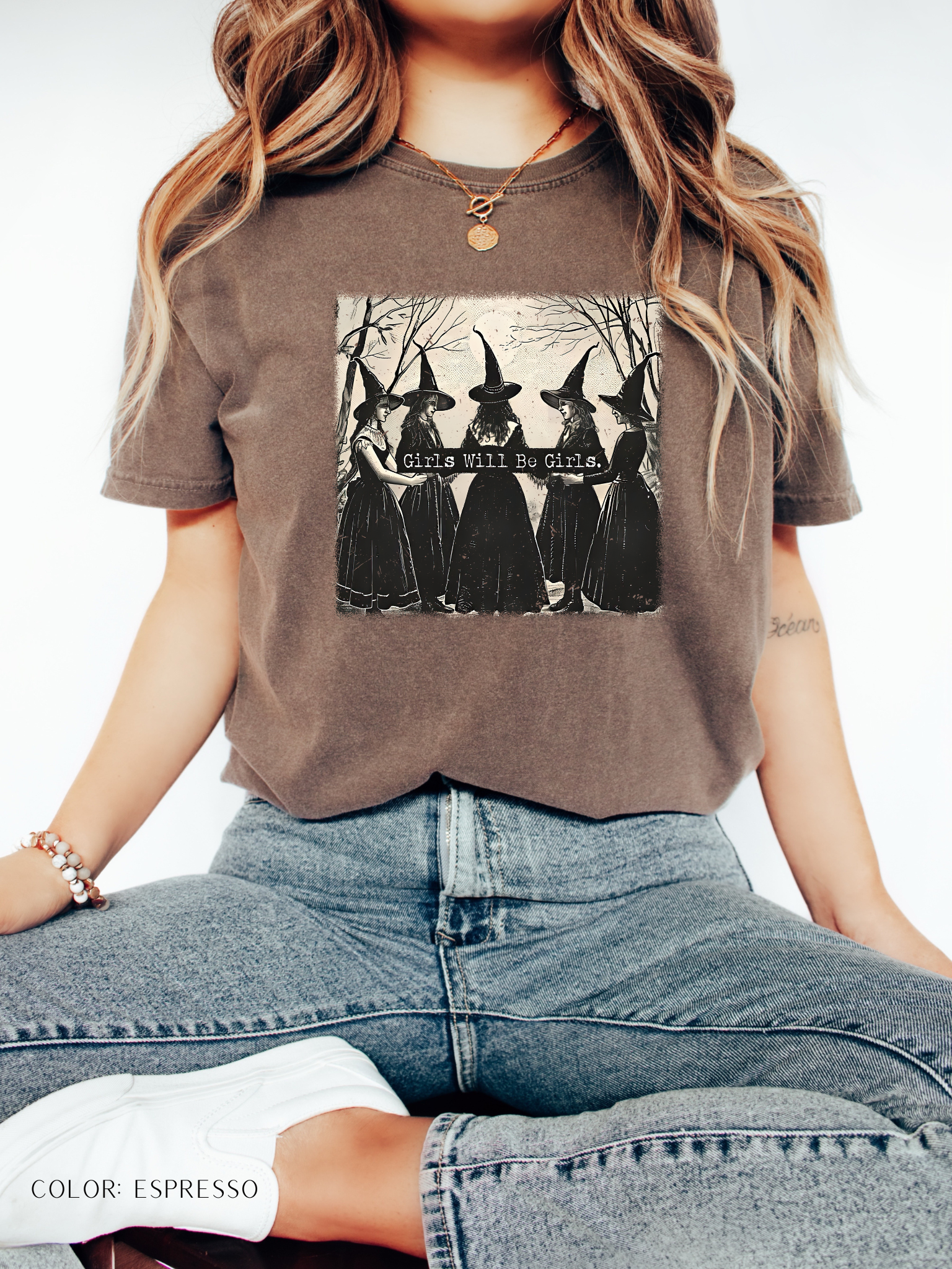 Girls Will Be Girls Witchy Graphic Tee – Vintage Halloween Aesthetic T-Shirt