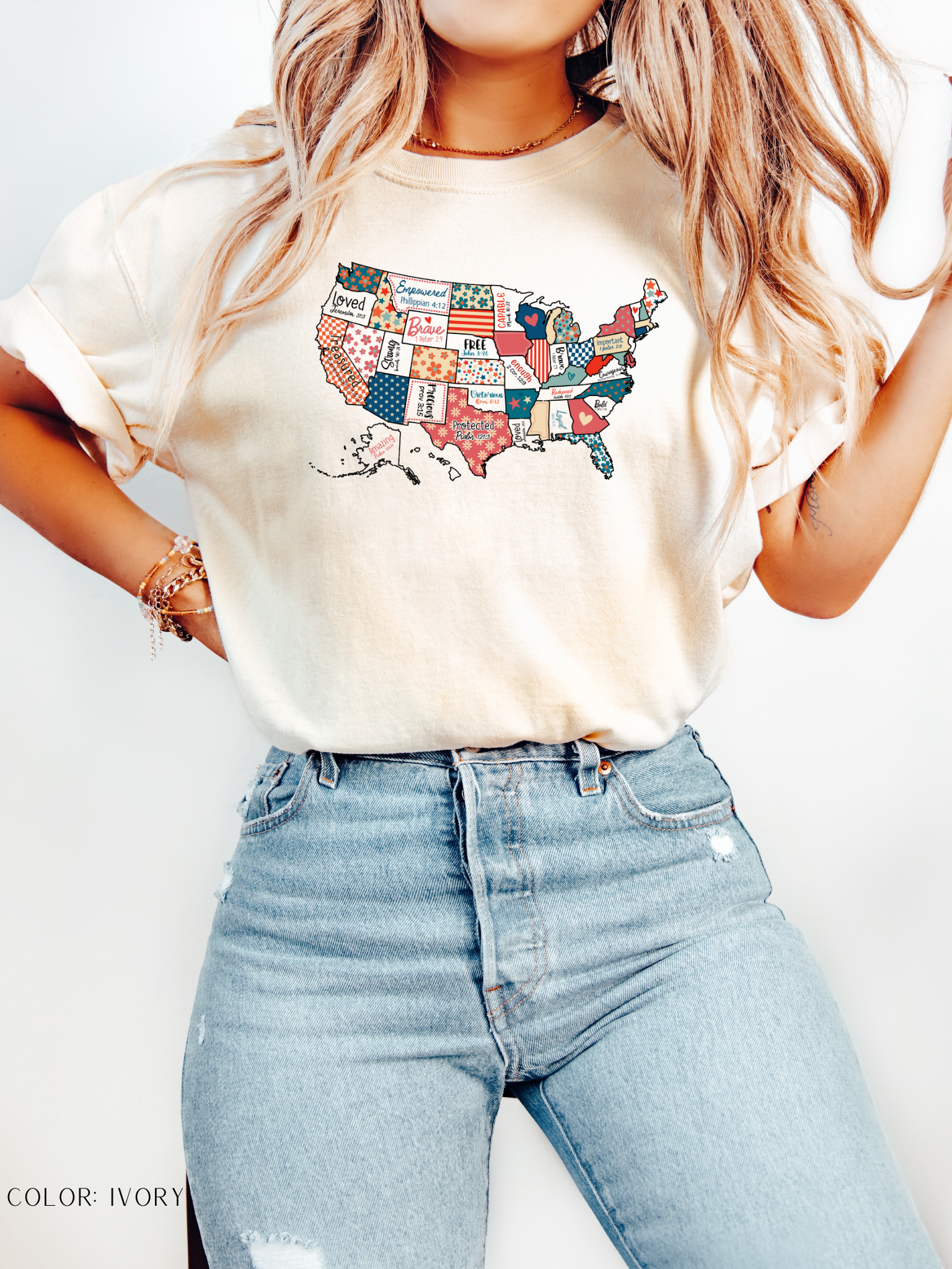 Colorful USA Map With Bible Verses T-Shirt