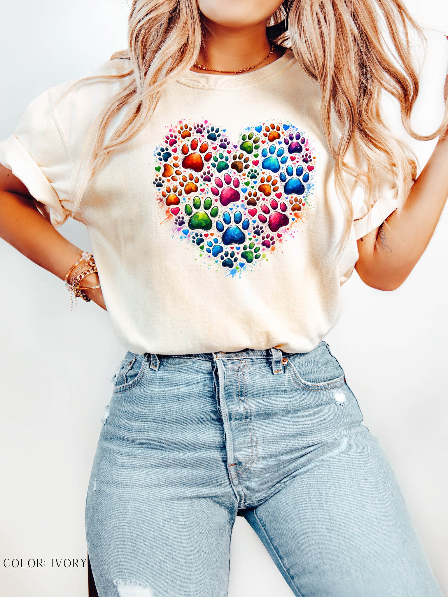 Rainbow Paw Print Heart T-Shirt