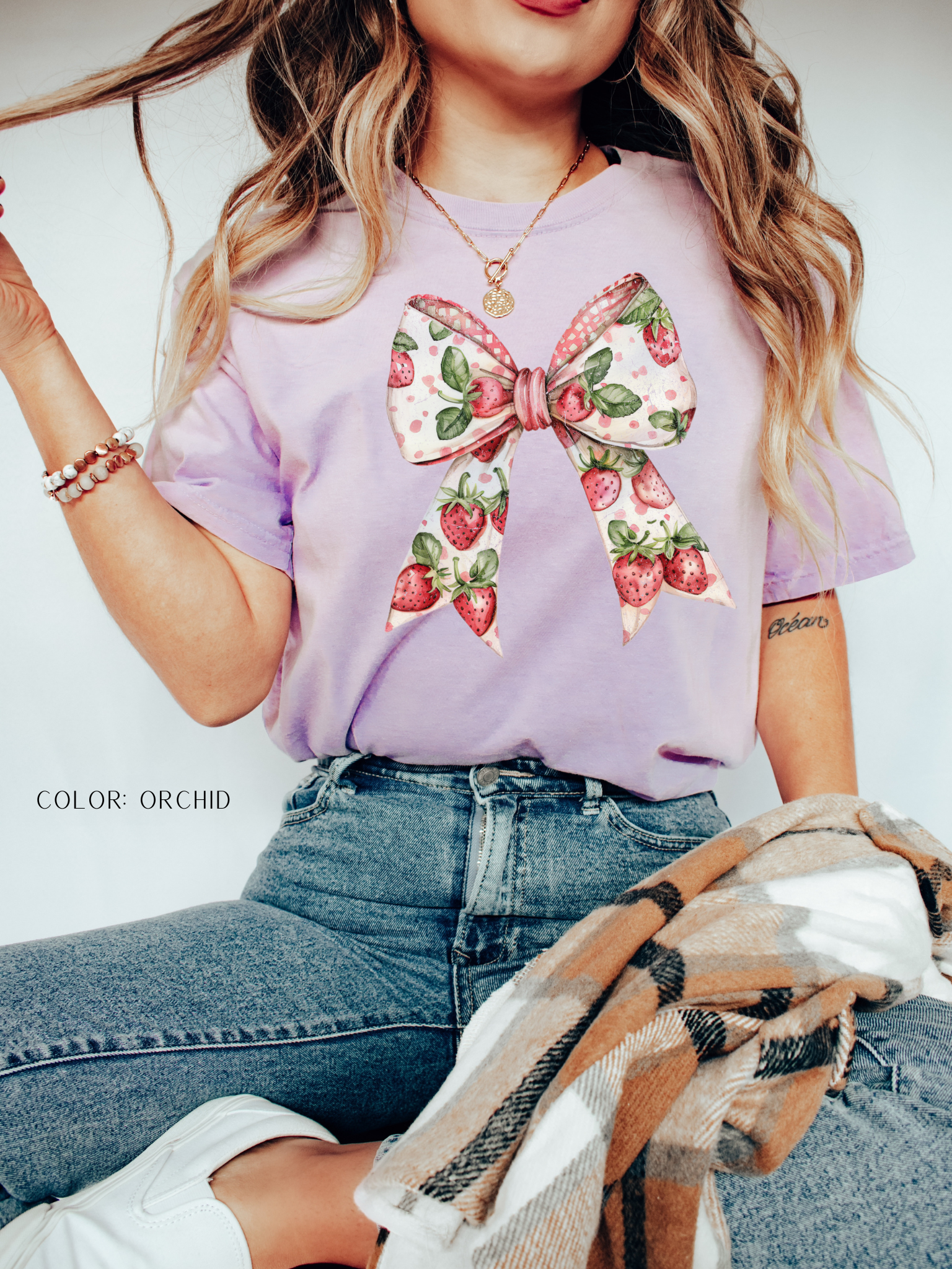 Strawberry Bow Coquette Design T-Shirt