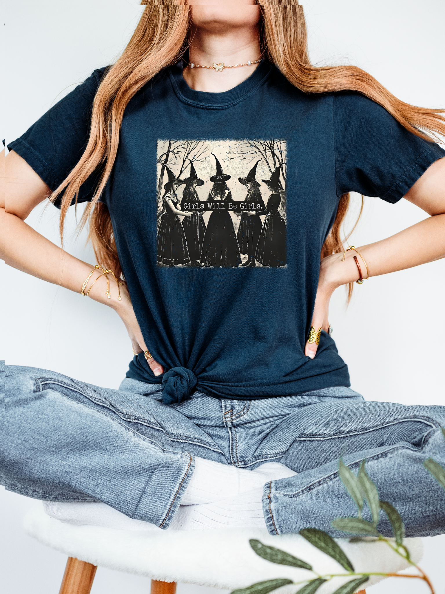 Girls Will Be Girls Witchy Graphic Tee – Vintage Halloween Aesthetic T-Shirt