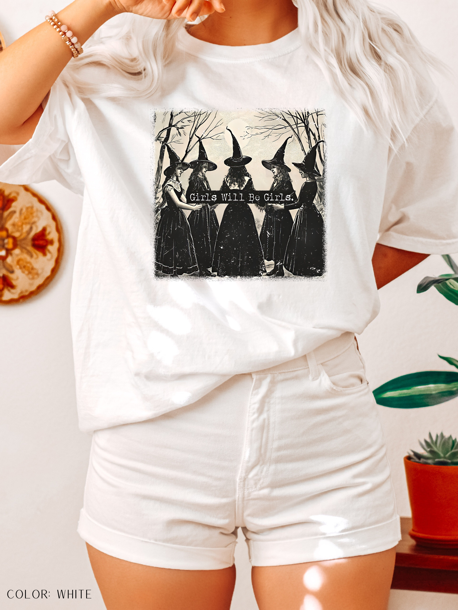 Girls Will Be Girls Witchy Graphic Tee – Vintage Halloween Aesthetic T-Shirt