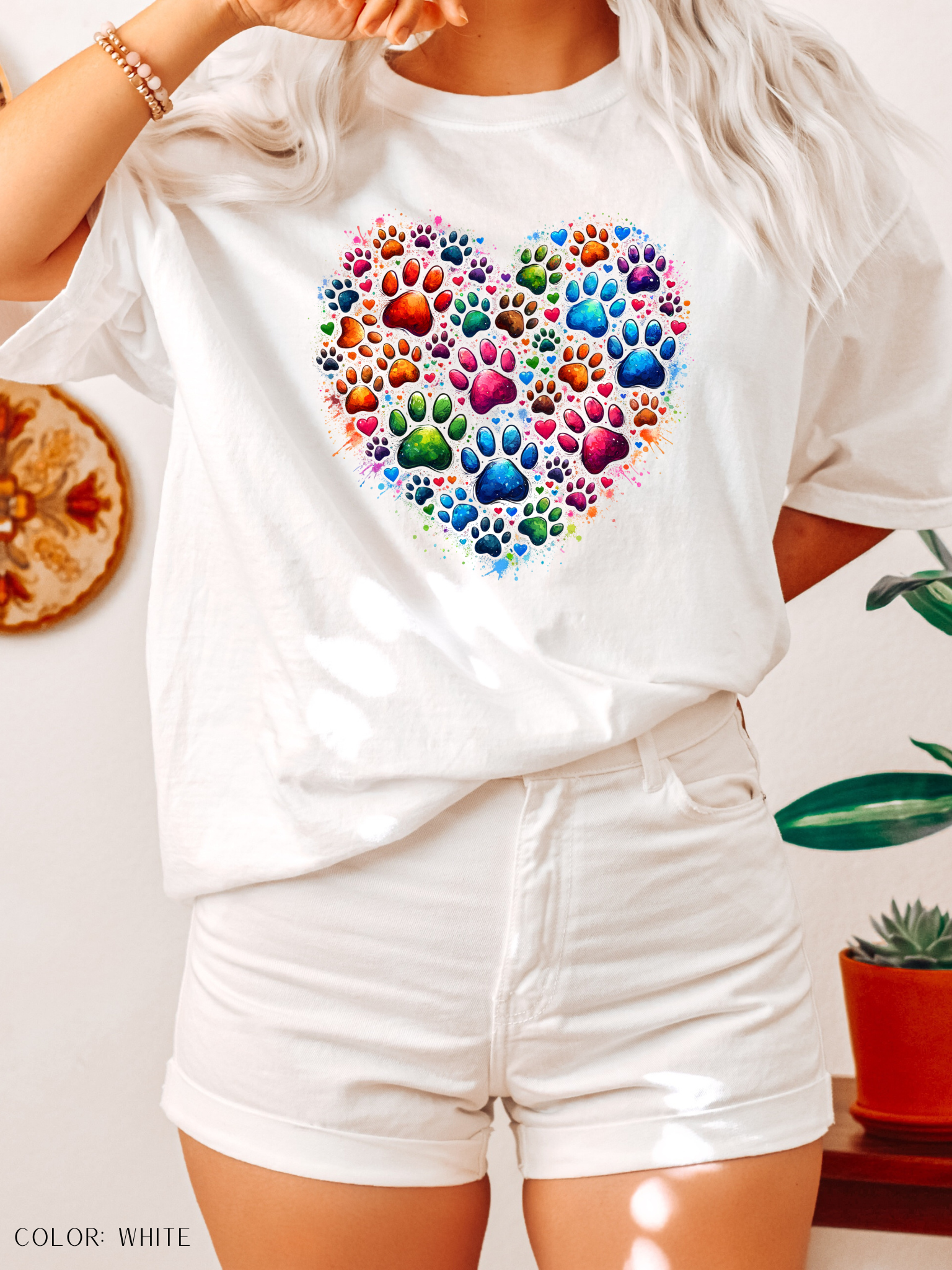 Rainbow Paw Print Heart T-Shirt