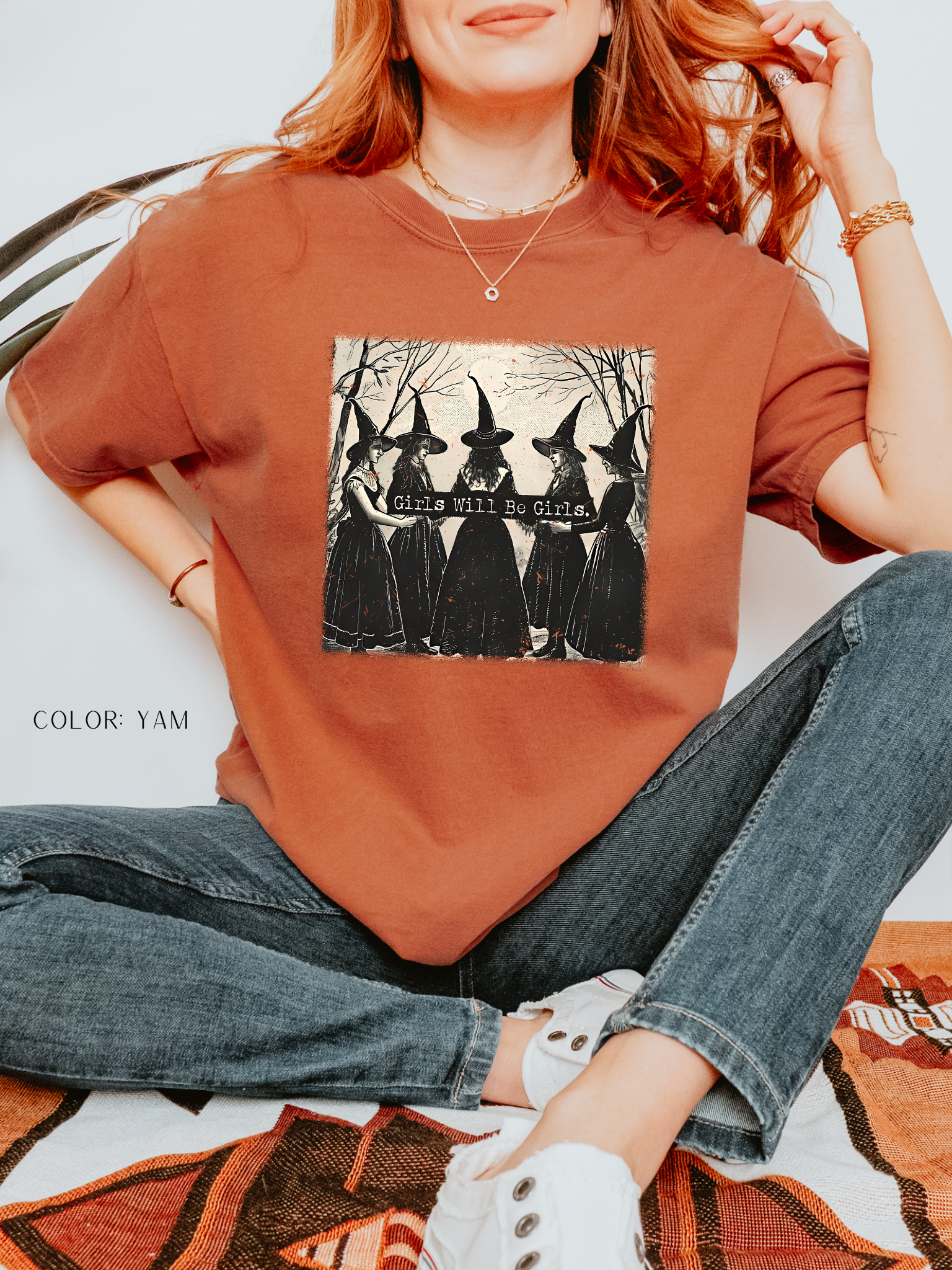 Girls Will Be Girls Witchy Graphic Tee – Vintage Halloween Aesthetic T-Shirt