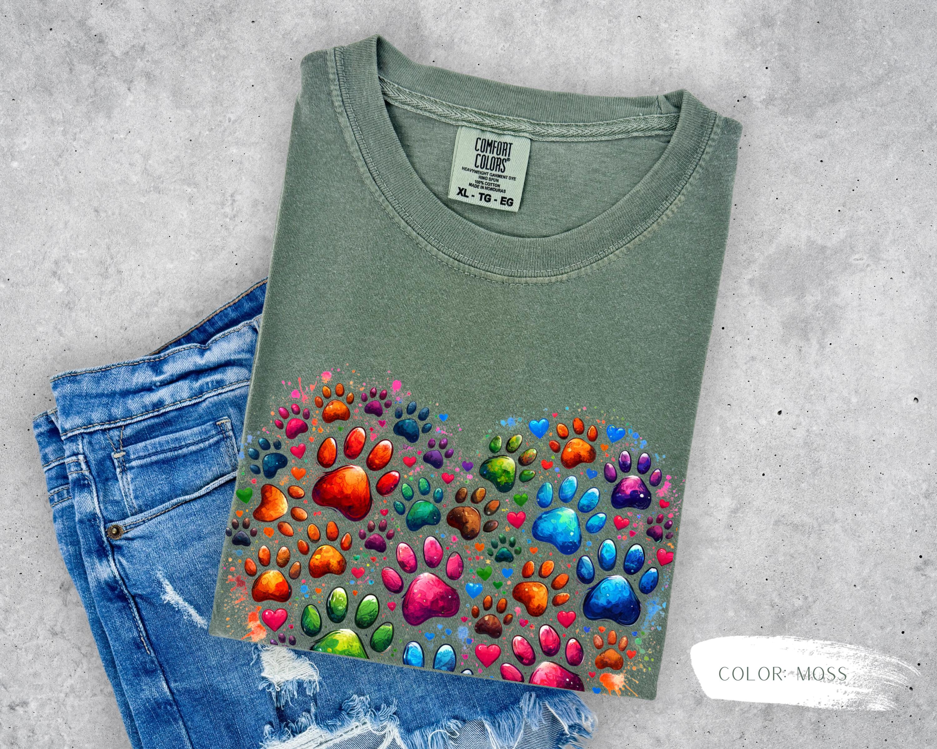 Rainbow Paw Print Heart T-Shirt