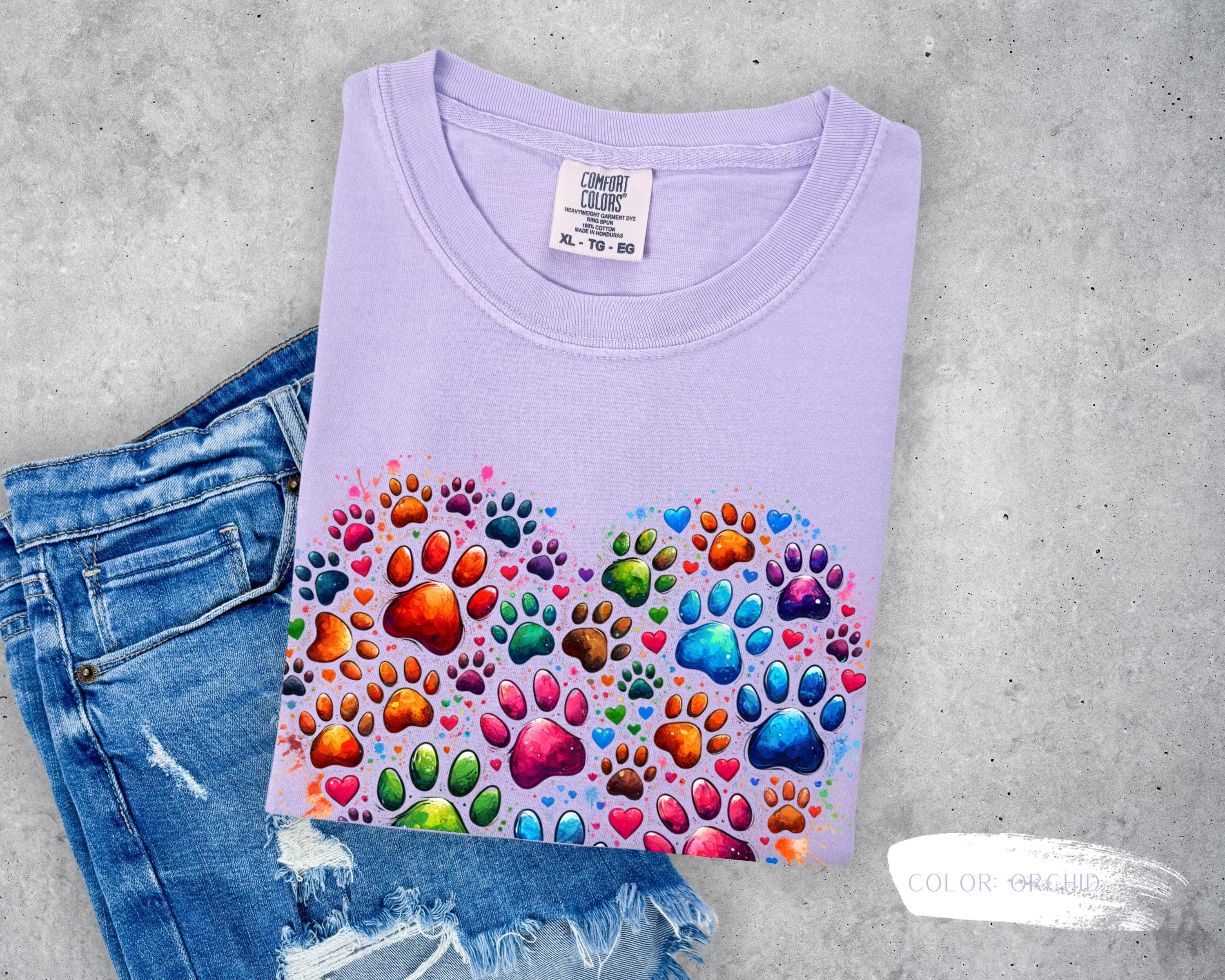Rainbow Paw Print Heart T-Shirt