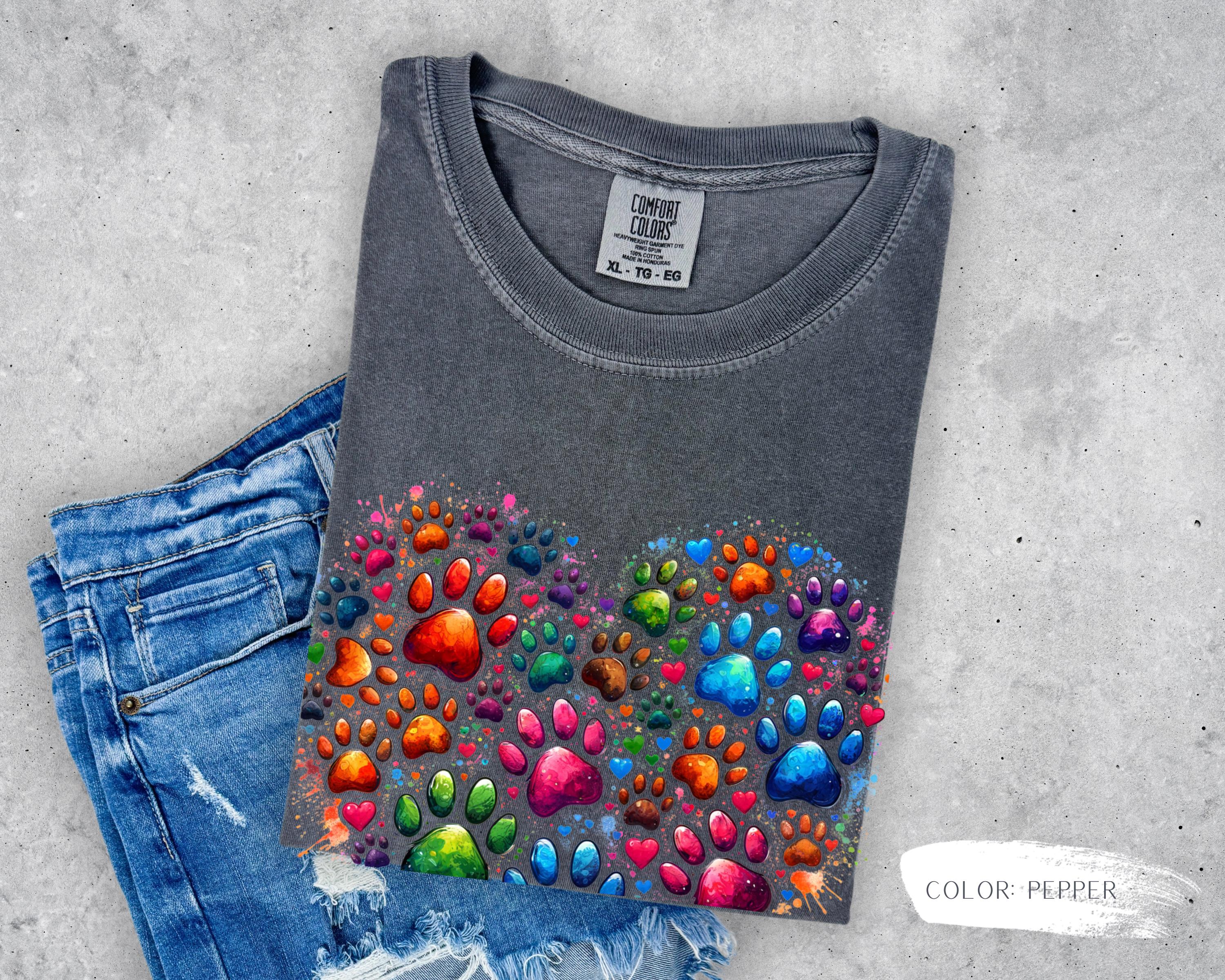 Rainbow Paw Print Heart T-Shirt
