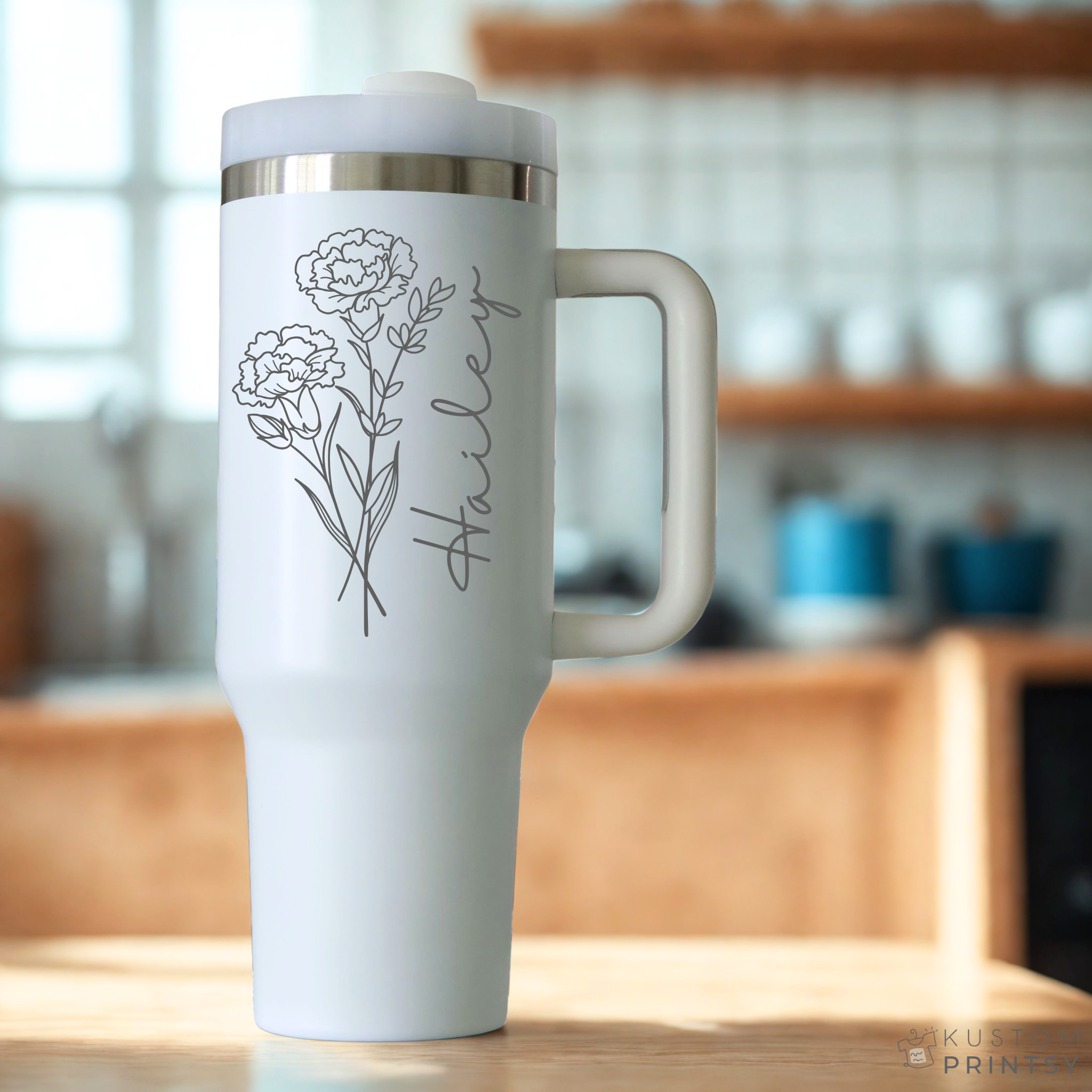 Personalized Laser Engraved Tumbler – Custom Name with Birth Month Flower or Monogram | Custom Gift