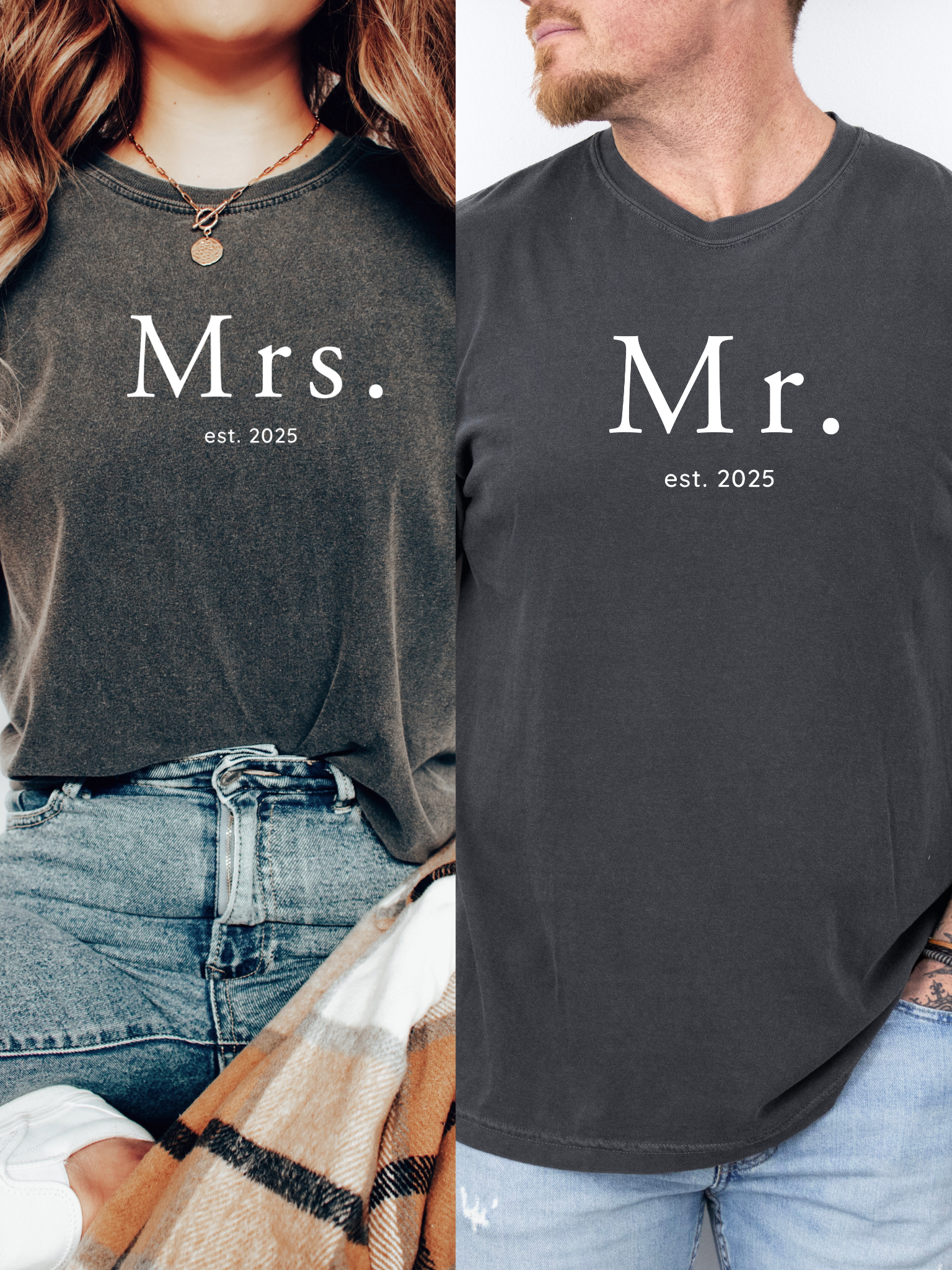 Custom Wifey & Hubby Shirts – Matching Couple Tees with Est Year