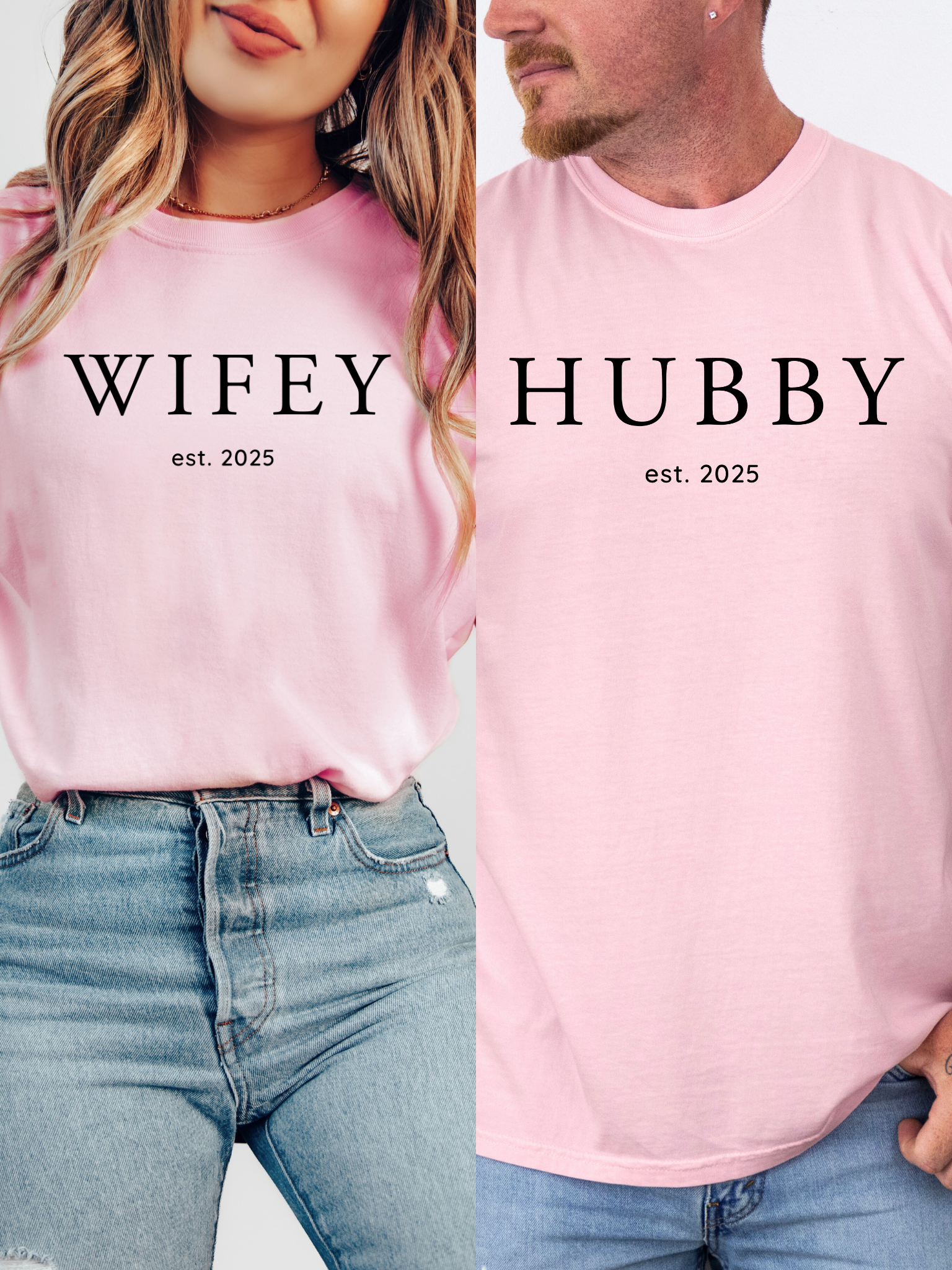 Custom Wifey & Hubby Shirts – Matching Couple Tees with Est Year