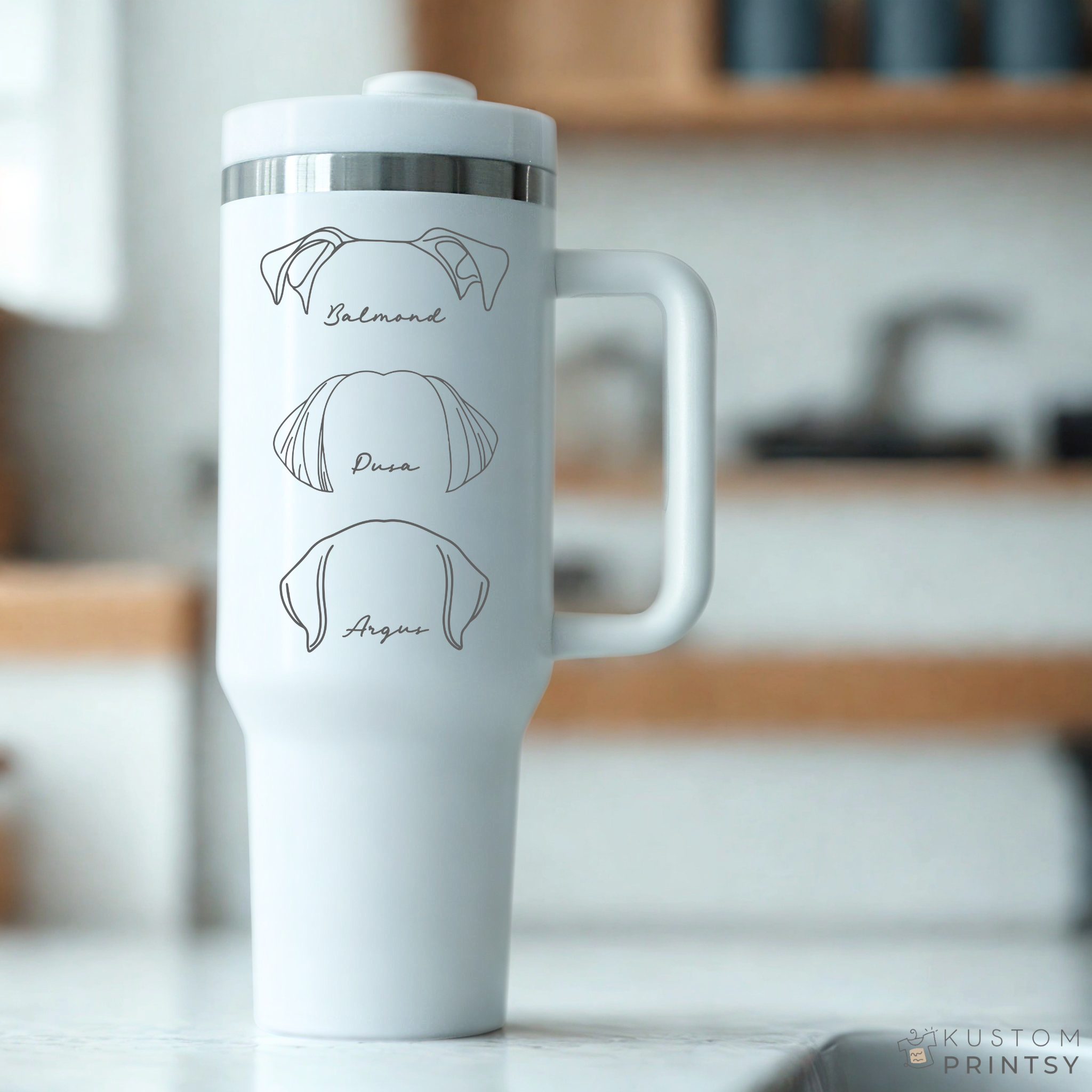 Custom Dog Ear Tumbler – Personalized Laser Engraved Stainless Steel Cup with Pet Name