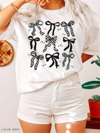 Black and Checkered Bow Coquette Design T-Shirt